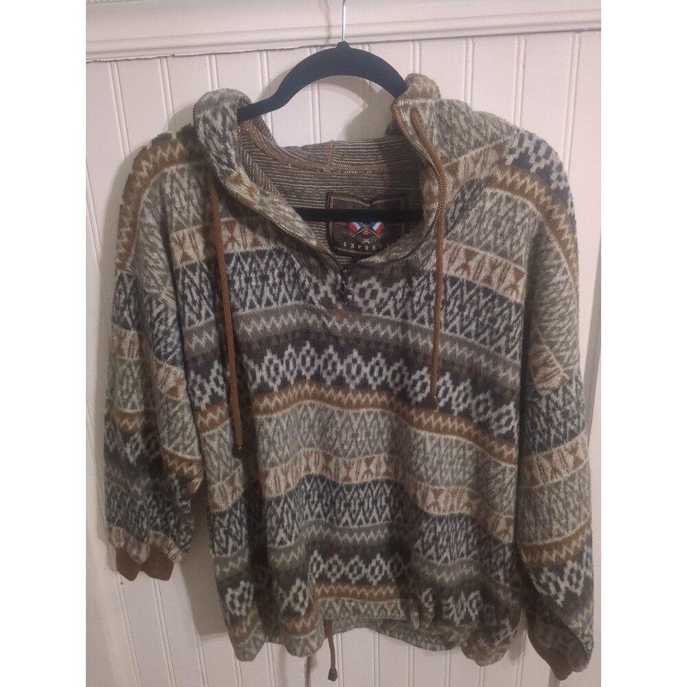 Vintage 90s Men's French Country Express 1/4 Zip Hoodie Top Southwest Aztec sz M